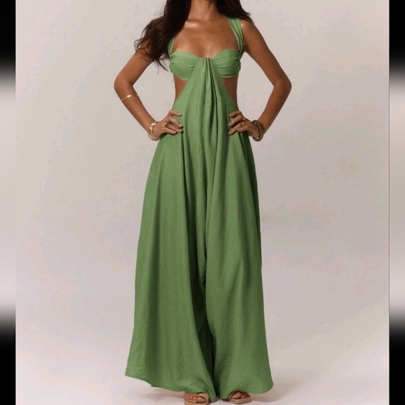 Boho Ruched Bust Extreme Wide Leg Jumpsuit Summer Vacation - Picture 1 of 4